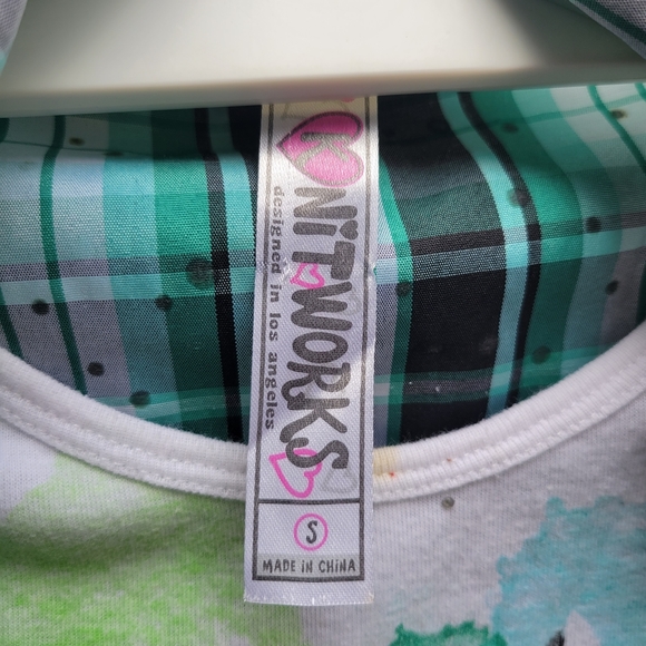 ❤️🩷❤️ 2 in 1 button up and tank size small knitworks cat kitty watercolor plaid - Picture 4 of 9